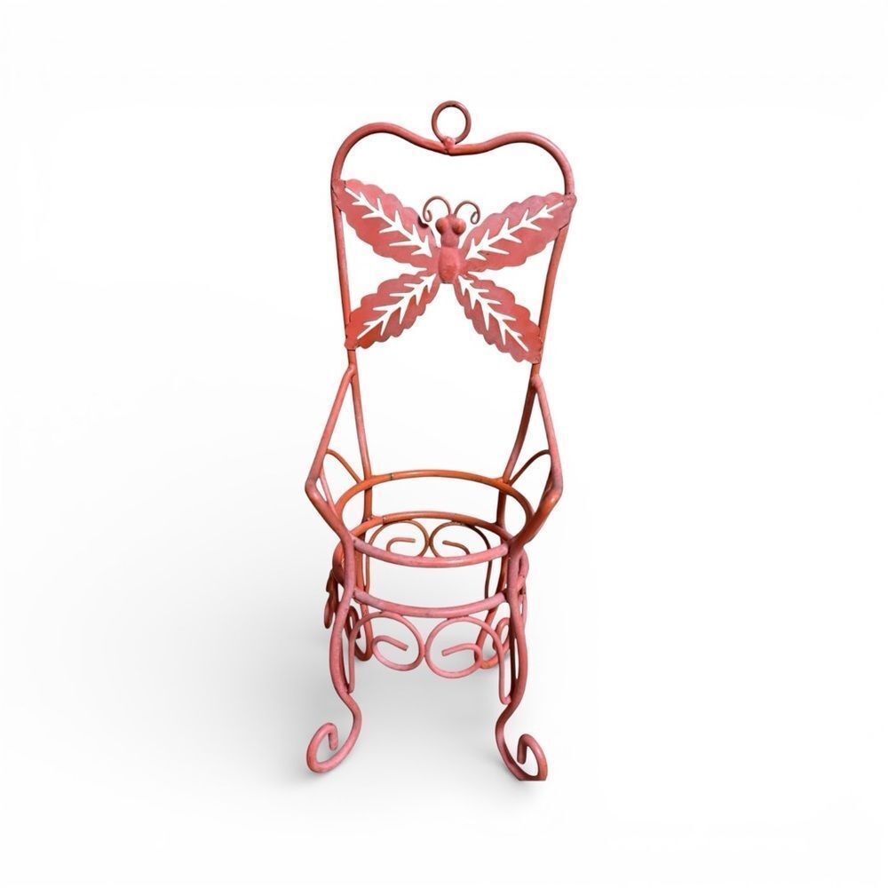 Metal Butterfly Plant Stand in Coral Pink 11” x 4” x 4.5”